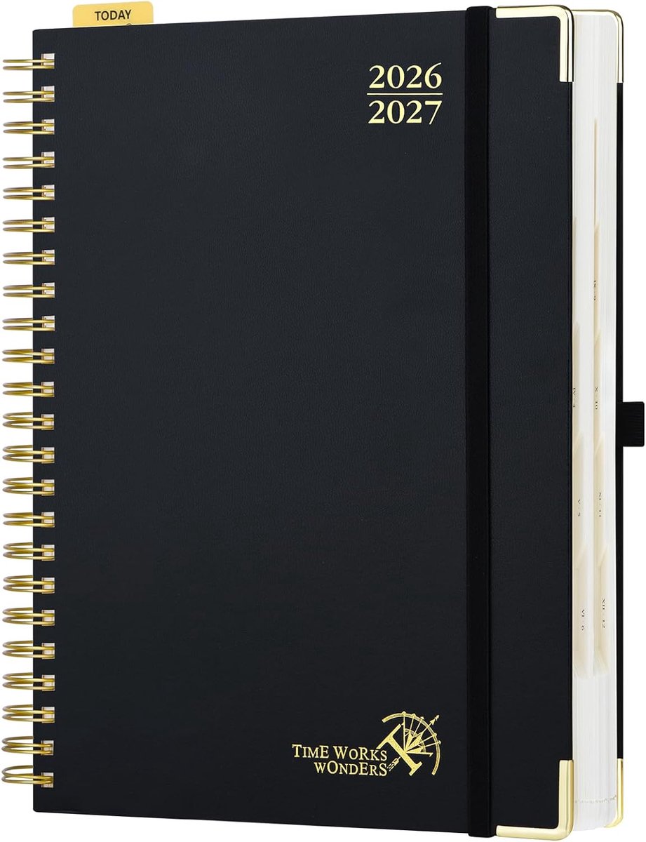 SnelShoppen - Agenda 2026 2027 Dagplanner A4 Groot Formaat 30,5 x 21,5 cm, 1 Pagina per Dag, Harde Kaft, Zwart, School Planner, 12 Maanden, Papier 80