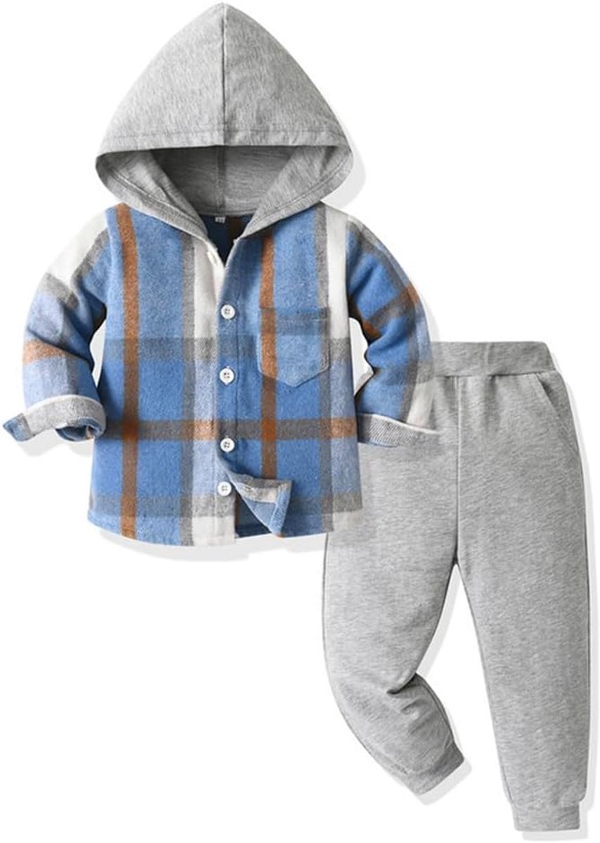 SnelShoppen - Babykleding Peuter Tops Jongens Plaid Hoodie Broek Herfst en Winter Outfits - Comfortabele en Modieuze Baby Kleding, Ideaal voor Spelen