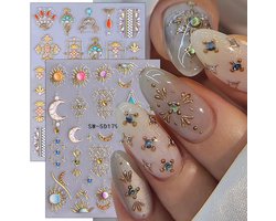 SnelShoppen - Nagelstickers Boheemse Stijl - 5D Reliëf Sterren en Zon-Maan Nagelkunststickers - Zelfklevend - 2 Vellen Bohemian Nageldesigns voor Vrou