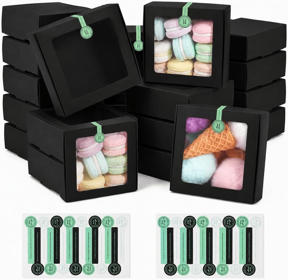 SnelShoppen - 24 Bruine Kraftpapieren Dozen met Doorzichtige Vensters voor Sieraden - Opbergdozen 9,5 x 9,5 x 3,5 cm - Zwart - Perfect voor Feestjes e