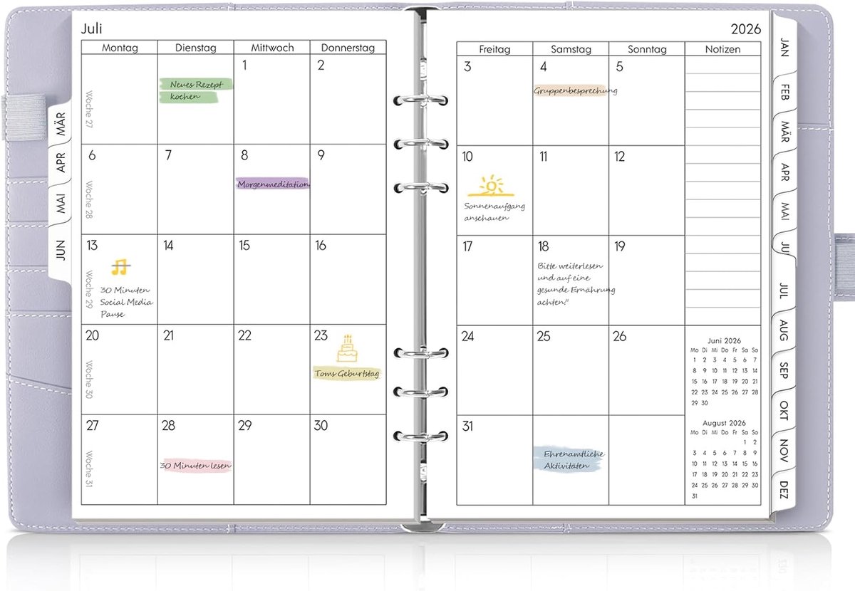 SnelShoppen - A5 Kalender Ringband Navulbaar van Maart 2026 tot Juni 2027, Agenda 2026 voor Scholieren en Beroepsbeoefenaars, Paars, Perfect voor Scho