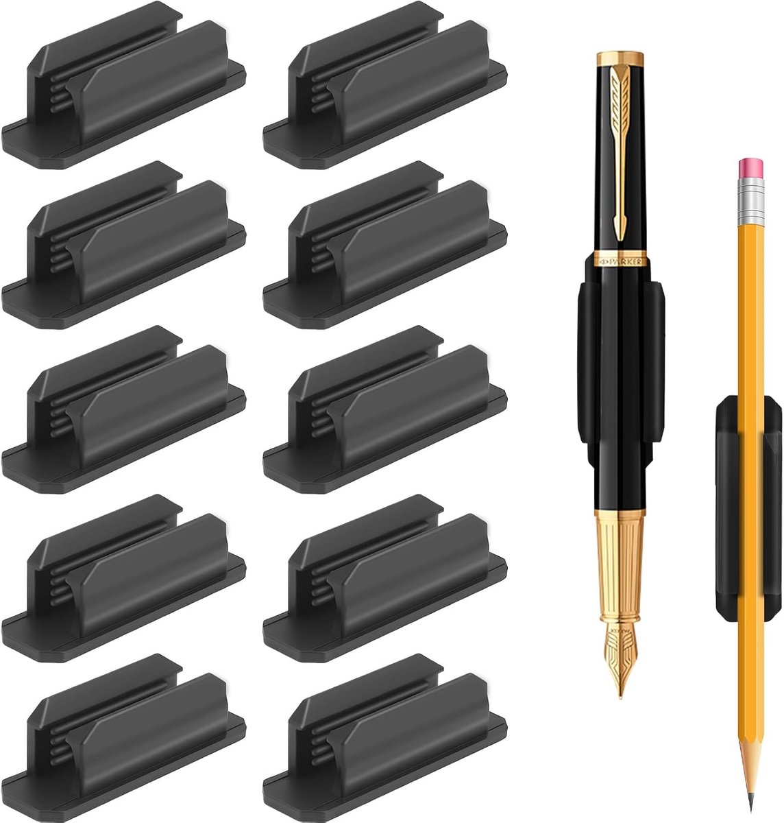 Pen Houders - Set Clips - Bureau Organisatie - Verbeterd Antislip Ontwerp - 10 Stuks - Zwart