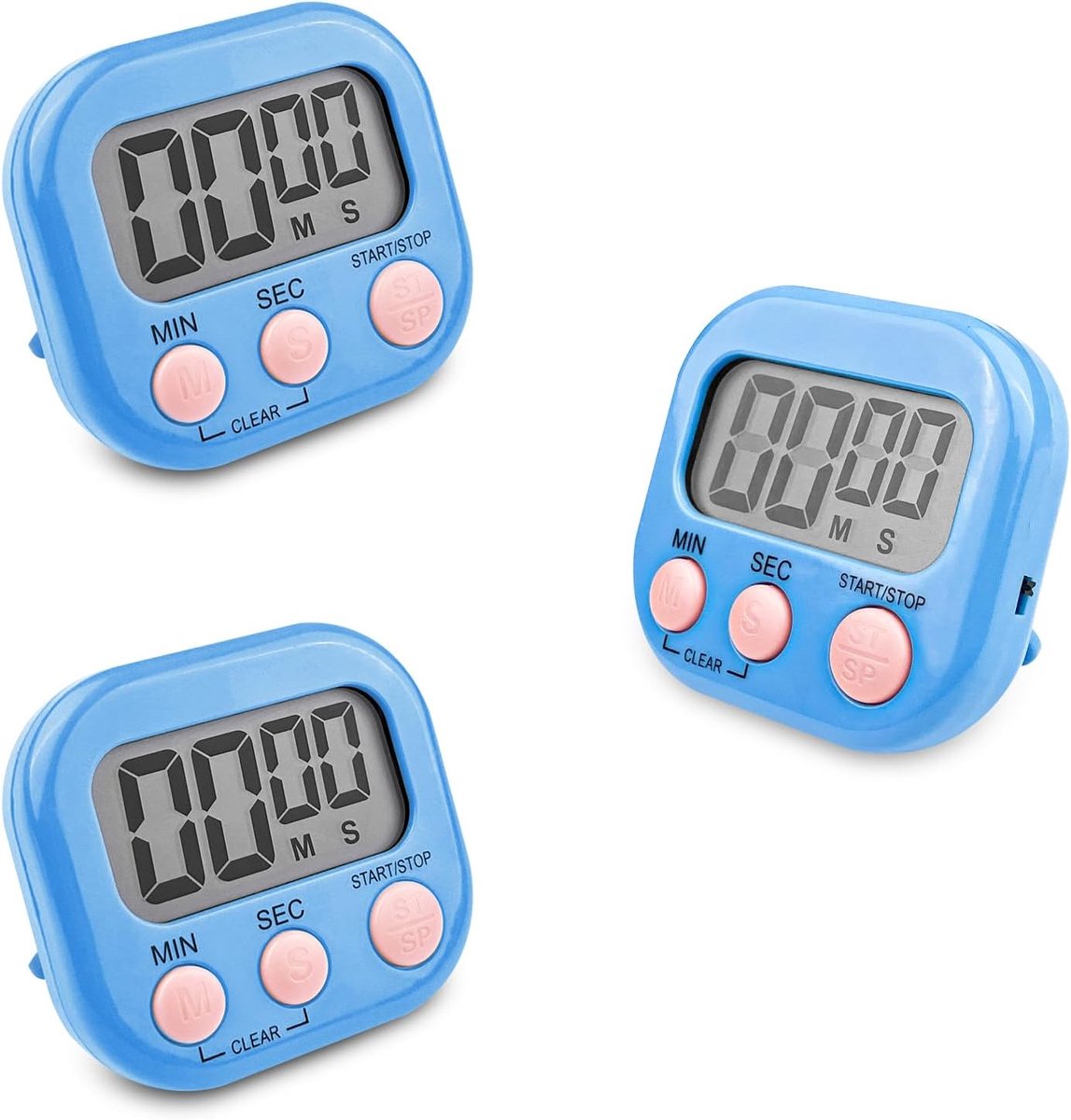 SnelShoppen - 3 Stuks Keuken Timer met Loud Tone, Grote LCD Scherm, Eenvoudig Afleesbaar, Perfect voor Koken, Bakken, Feestjes, Camping en Kinderen