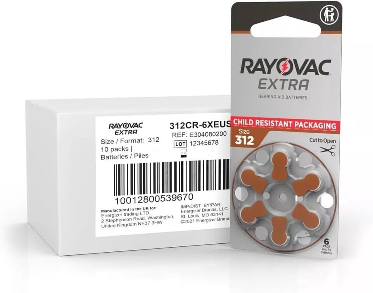 SnelShoppen - 60 Stuks Rayovac Extra 312 Batterijen voor Hoortoestellen PR41, 312AE, A312, DA312, P312, PR312H - Bruin, Lange Levensduur, Ideaal voor