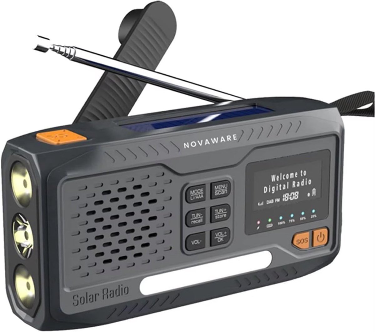 SnelShoppen - Noodradio Solar Opwindbaar - DAB+ FM Radio met Powerbank 4500mAh - Draagbare Bluetooth Speaker - Oplaadbaar met Zonne-energie, Handzweng