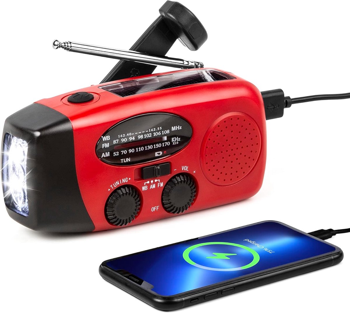 SnelShoppen - NOAA Solar Emergency Radio - Draagbare AM/FM Weer Radio voor Noodgevallen, Camping, SOS Alarm, Dynamo Zaklamp, Oplaadbaar, LED Verlichti