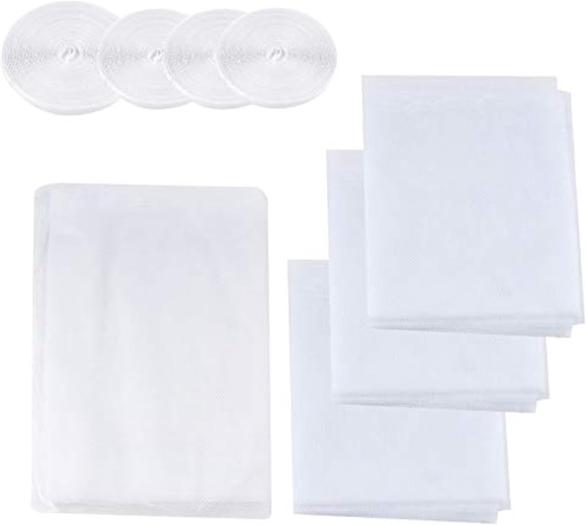SnelShoppen - Pack van 4 Vliegenhorren voor Ramen - Mosquito Mesh - Verwijderbaar en Wasbaar - 1.30 m x 1.55 m & 1.5 m x 2 m - Inclusief 4 Rollen Zelf