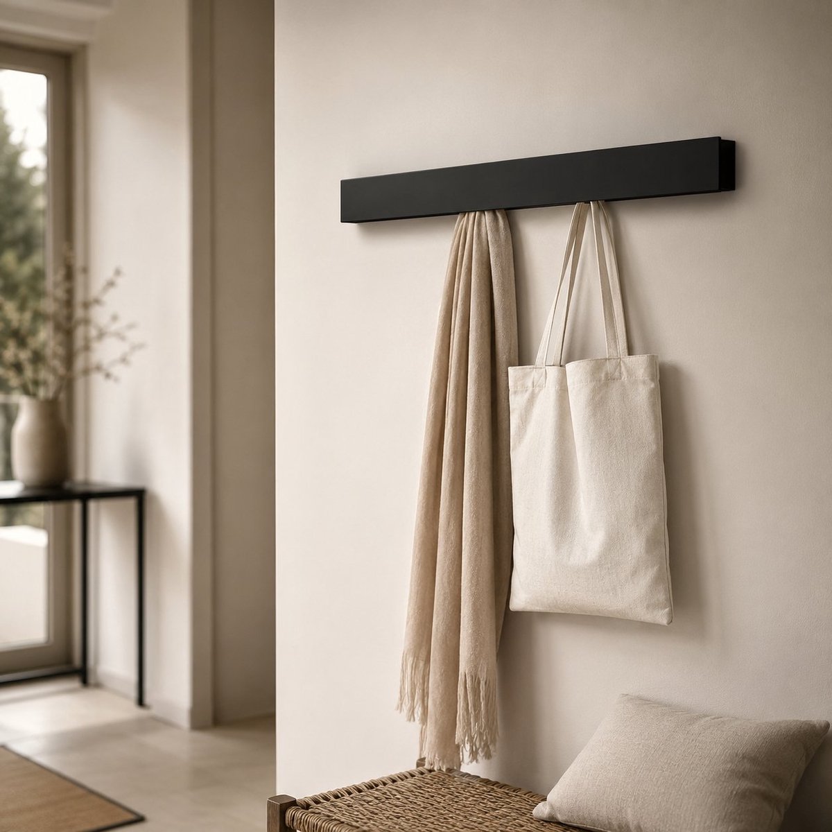 Arvion Wandgarderobe met verborgen haken - Garderobestang metaal - Kledinghaken - Mat Zwart 80 cm