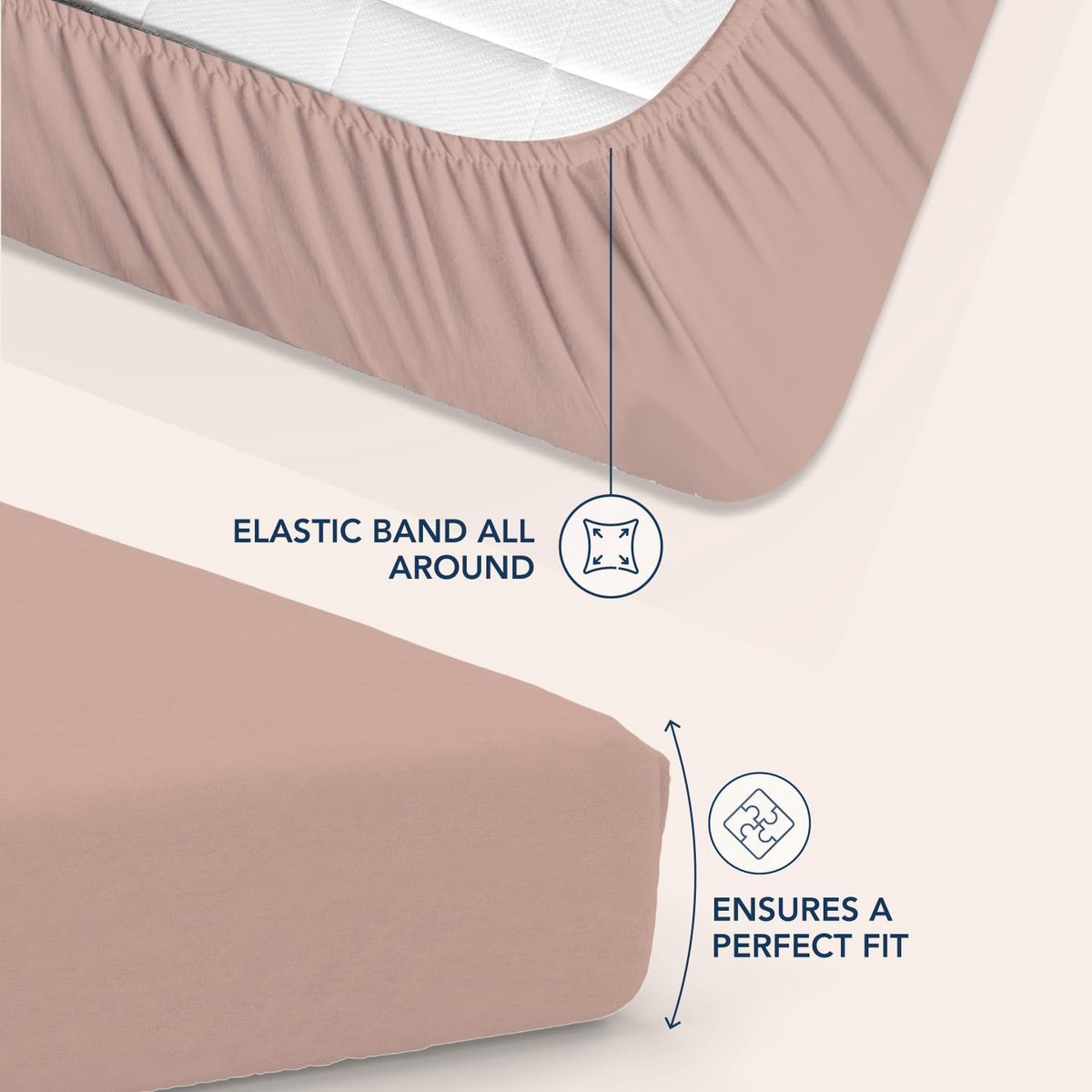 SnelShoppen - Fitted Sheet 200x200 met Hoed 35 cm voor Dikke Matras - 100% Microfiber - Lichtroze, Oeko TEX Gecertificeerd, Volledige Elastische Band
