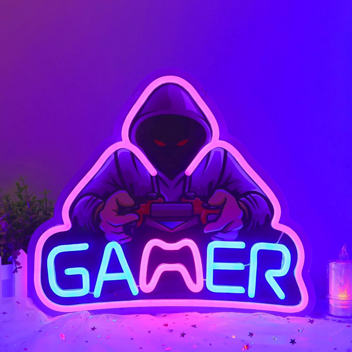 SnelShoppen - ENUOLI Gamer Neon Signs, LED Neon Lights voor Game Room Decor, UV Geprinte Gaming Wanddecoratie, Neon Verlichting voor Man Cave, Perfect