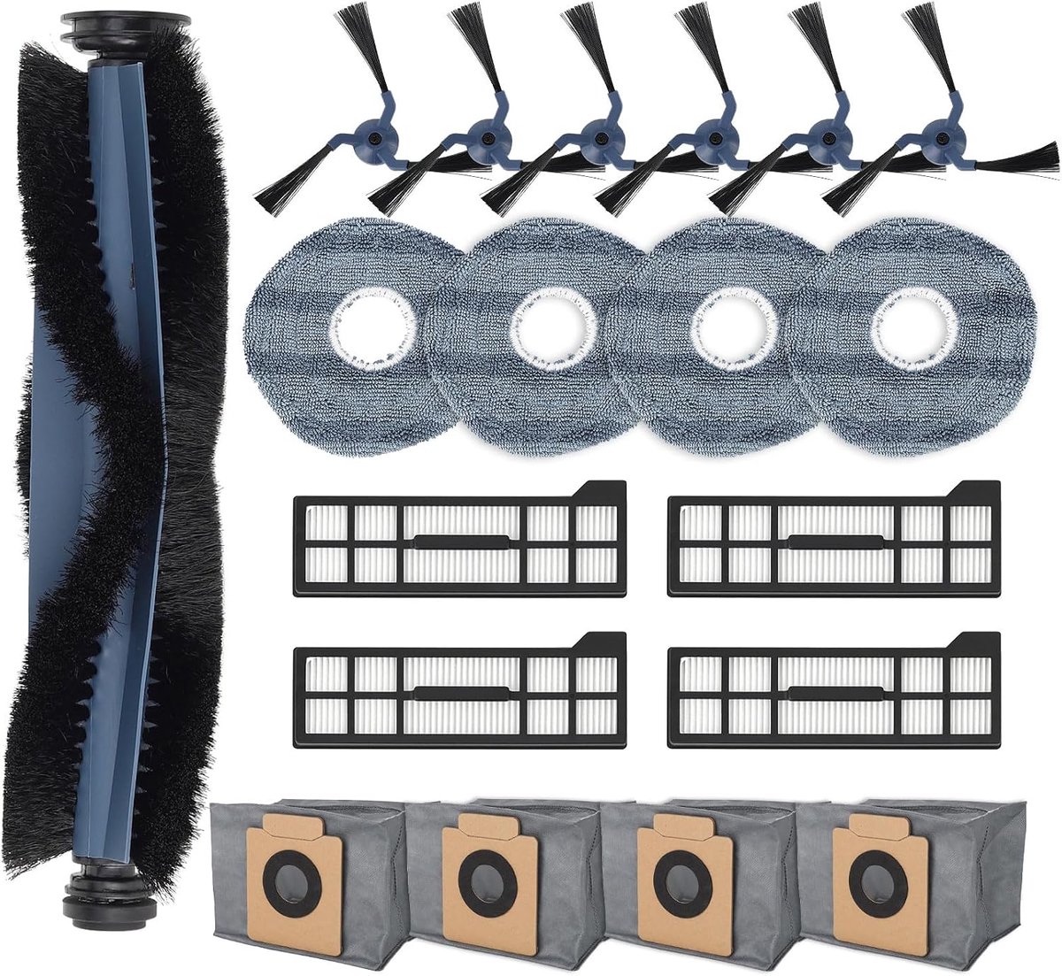SnelShoppen - 20 Stuks Accessoires voor Robotstofzuiger, Vervangende Onderdelen Hoofdborstel, Zijkantborstels, Wasbare Filter, Mopdoeken, Stofzakken v