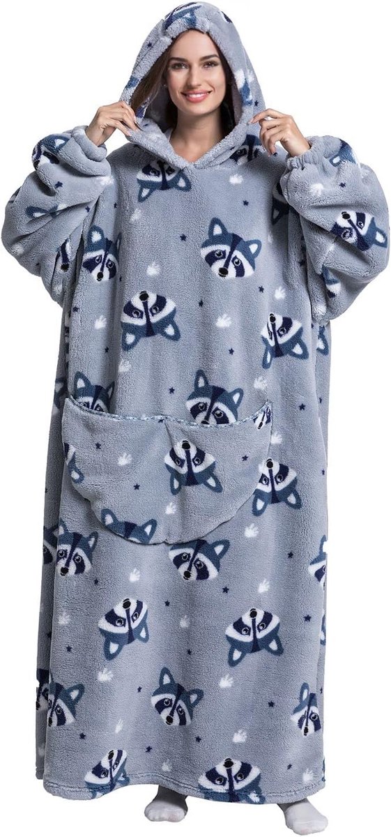 SnelShoppen - Extra lange oversized blanket hoodie voor volwassenen en tieners, knuffelige fleece, fluffy giant hooded sweatshirt voor thuis, camping