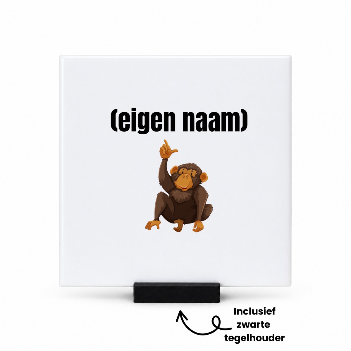 Hacebo aap met eigen naam tegeltje met tegelhouder - Aap - apen liefhebbers - tegeltjes met tekst - leuk cadeau voor iemand die houdt van apen - cadeau - kado - spreuktegels - 10.8x10.8 CM Wit
