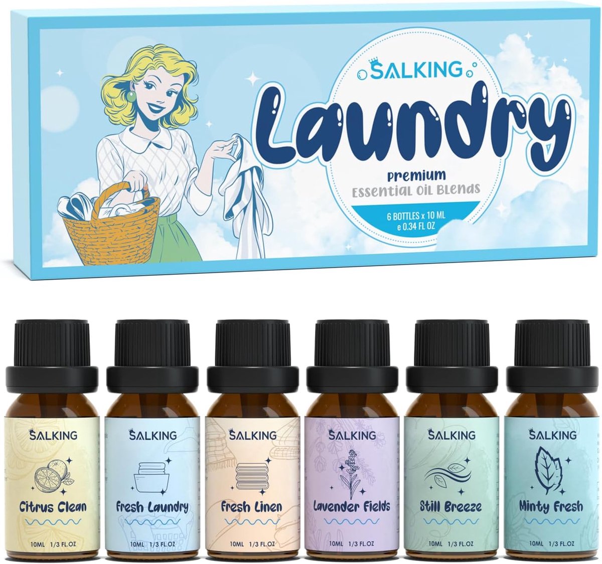 SnelShoppen - 6x10ml Geurende Essentiële Olie Set voor Was, Aromatherapie, Fragrance Oils voor Diffuser, Citrus, Lavendel, Fris Bedlinnen, Munt, Verfr