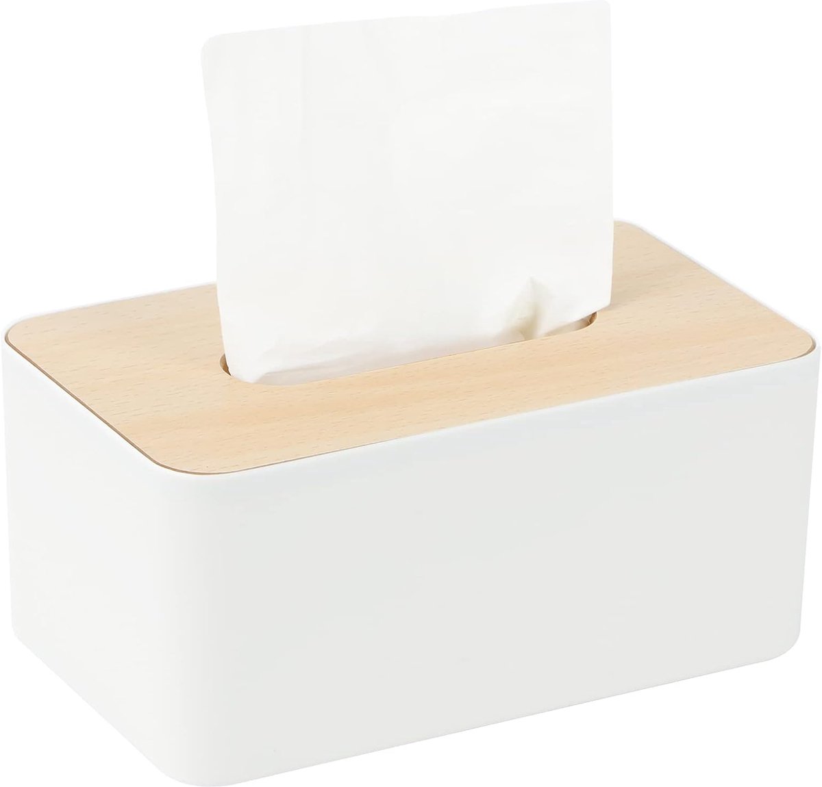 SnelShoppen - Cosmetic Towel Box, Houten Doos voor Handdoeken & Servetten, 21 x 13 x 9 cm, Wit, Voor Kantoor, Badkamer, Auto & Woonkamer
