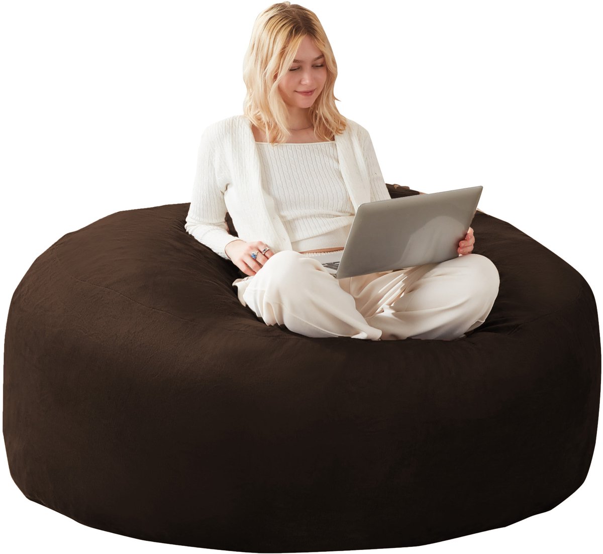 MODENUIT Zitzak 150 x 150 x 60 cm - Vormbaar Loungemodel - Voor Slaapkamer En Balkon - Schuim Bruin