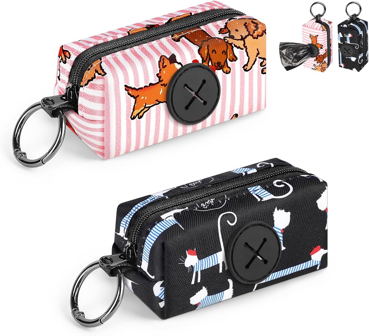 SnelShoppen - 2pcs Poepzak Houder Dispenser voor Hondenriem - Poepzak Dispenser met Karabijnhaak - Geschikt voor 3-4 Standaard Rollen Poepzakjes - Hui