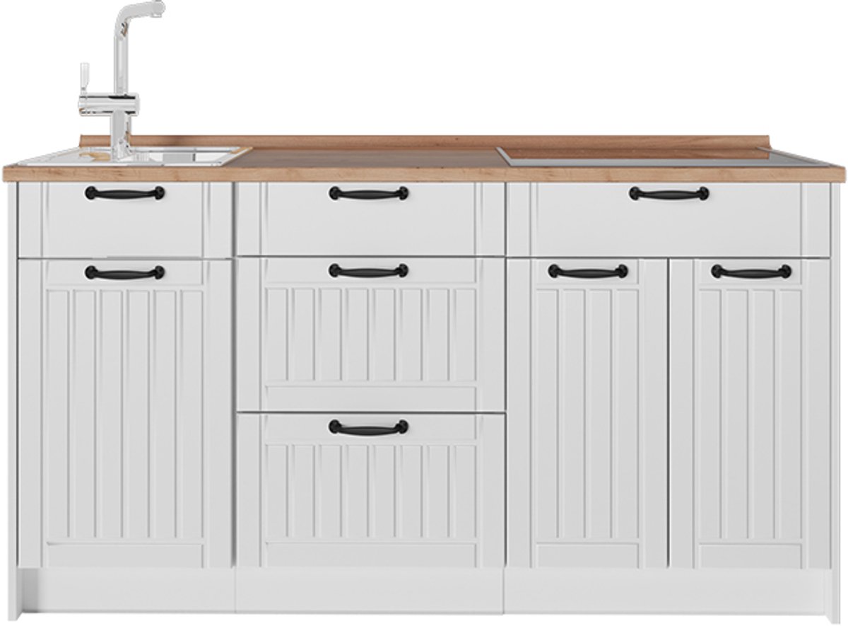 Vicco Keukenblok Fame-Line, Wit Landhuis/Wit, 150 cm, WB Eik
