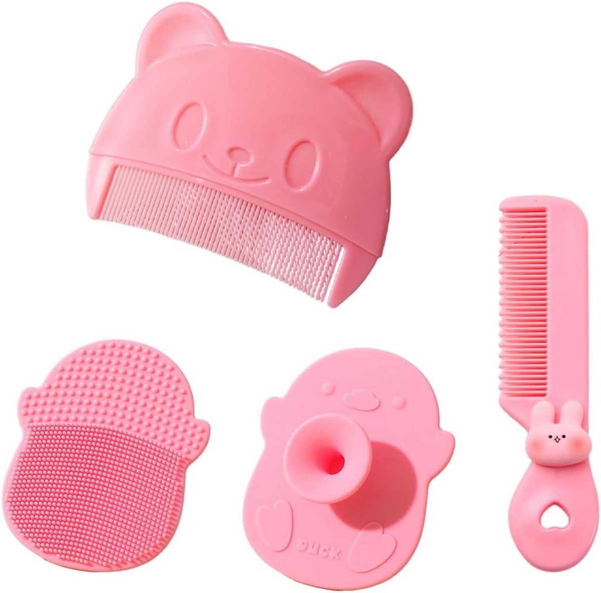 SnelShoppen - 3pcs Baby Milk Crust Comb Set - Silicone Haarborstel en Kam voor Baby, Zachte Borstel met Zachte Haren, Veilig voor Baby Bath, Roze