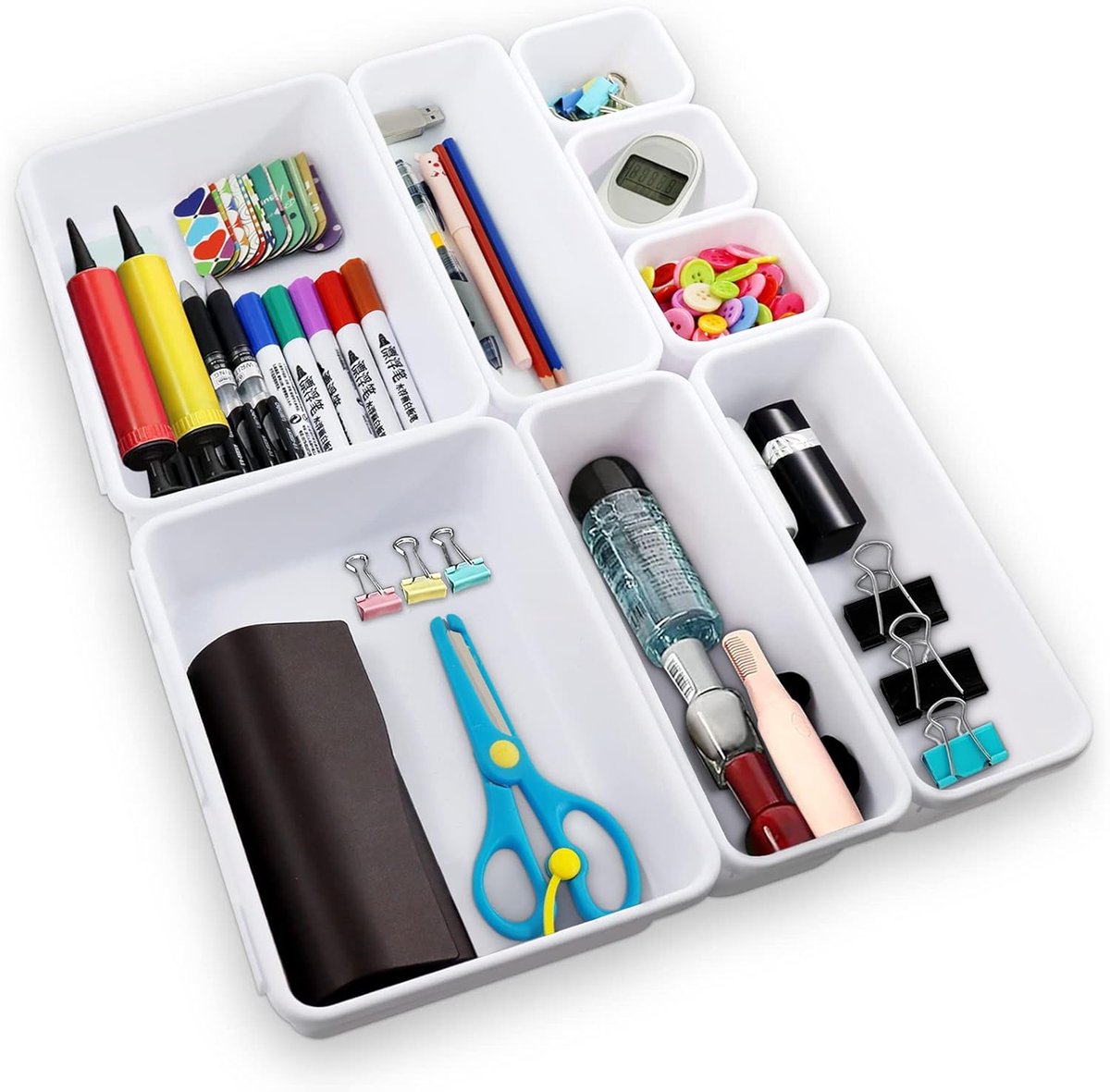 SnelShoppen - 8-delige Plastic Opbergdozen Set - Stapelbare Organizer voor Badkamer, Make-up, Bureau, Keuken - Duurzaam en Antislip - Diverse Maten