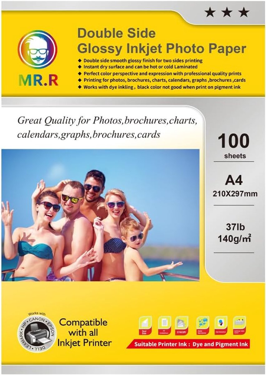 SnelShoppen - A4 Glanzend Foto Papier 140gsm 100 Vellen Dubbelzijdig Waterproof Instant Dry Glossy Wit 210x297mm voor Professionele Afdrukken