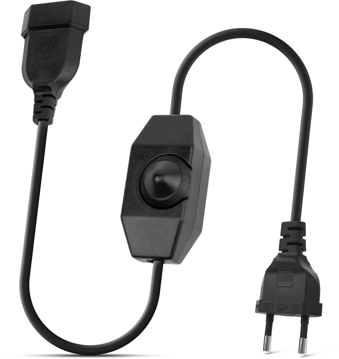 SnelShoppen - LED Dimmer met Schakelaar, 2m Snoer (Stekker + Socket) 230V voor LED Lampen 100W Max, Oneindig Dimbaar, Rotatie Dimmer voor Thuisgebruik