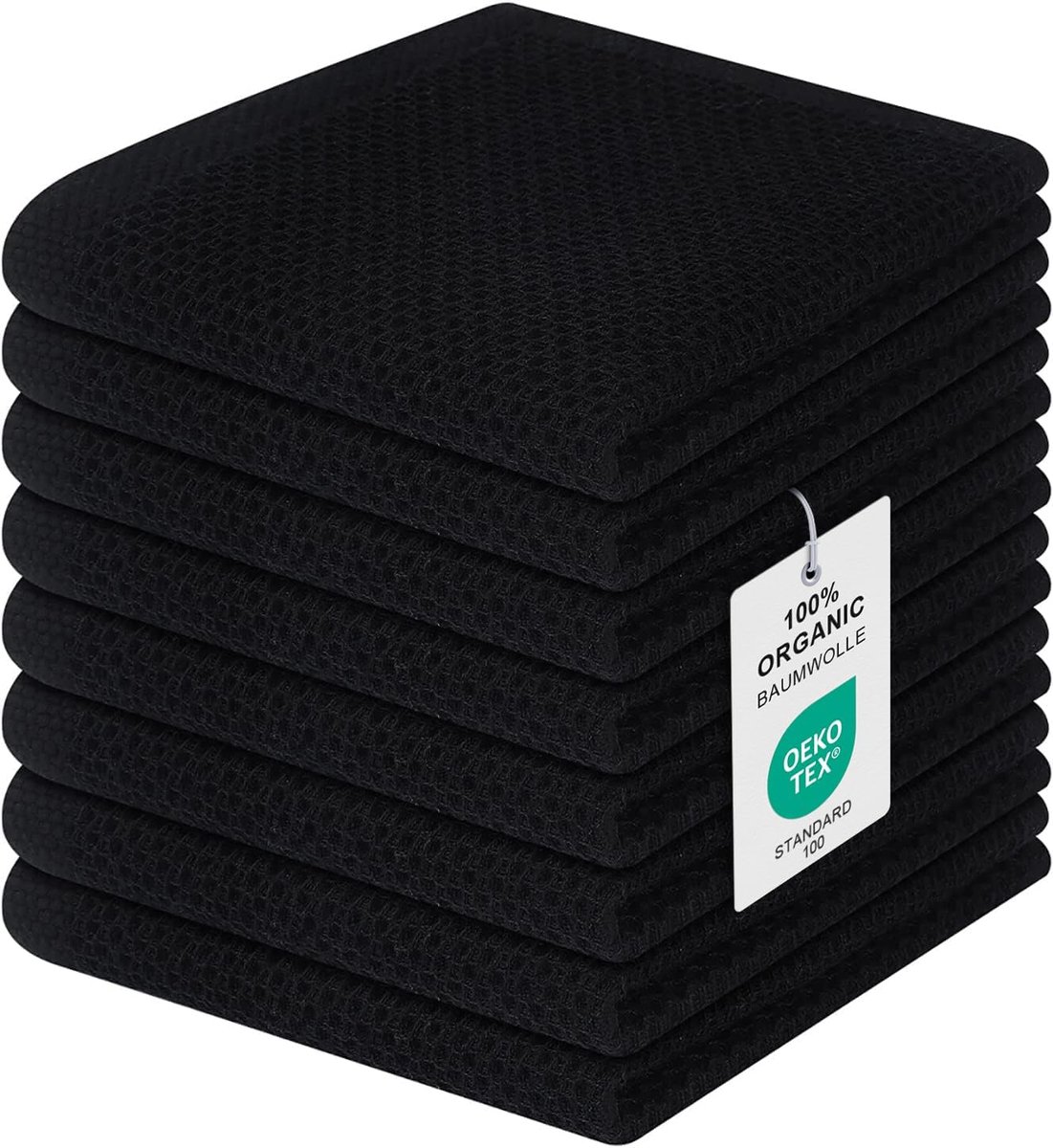 SnelShoppen - 8 Stuks Katoenen Keuken Doeken, 30x30 cm, Zacht en Absorberend, Wafelpatroon, Lintvrij, Ideaal voor Afwas, Schoonmaak en Keuken, Zwart