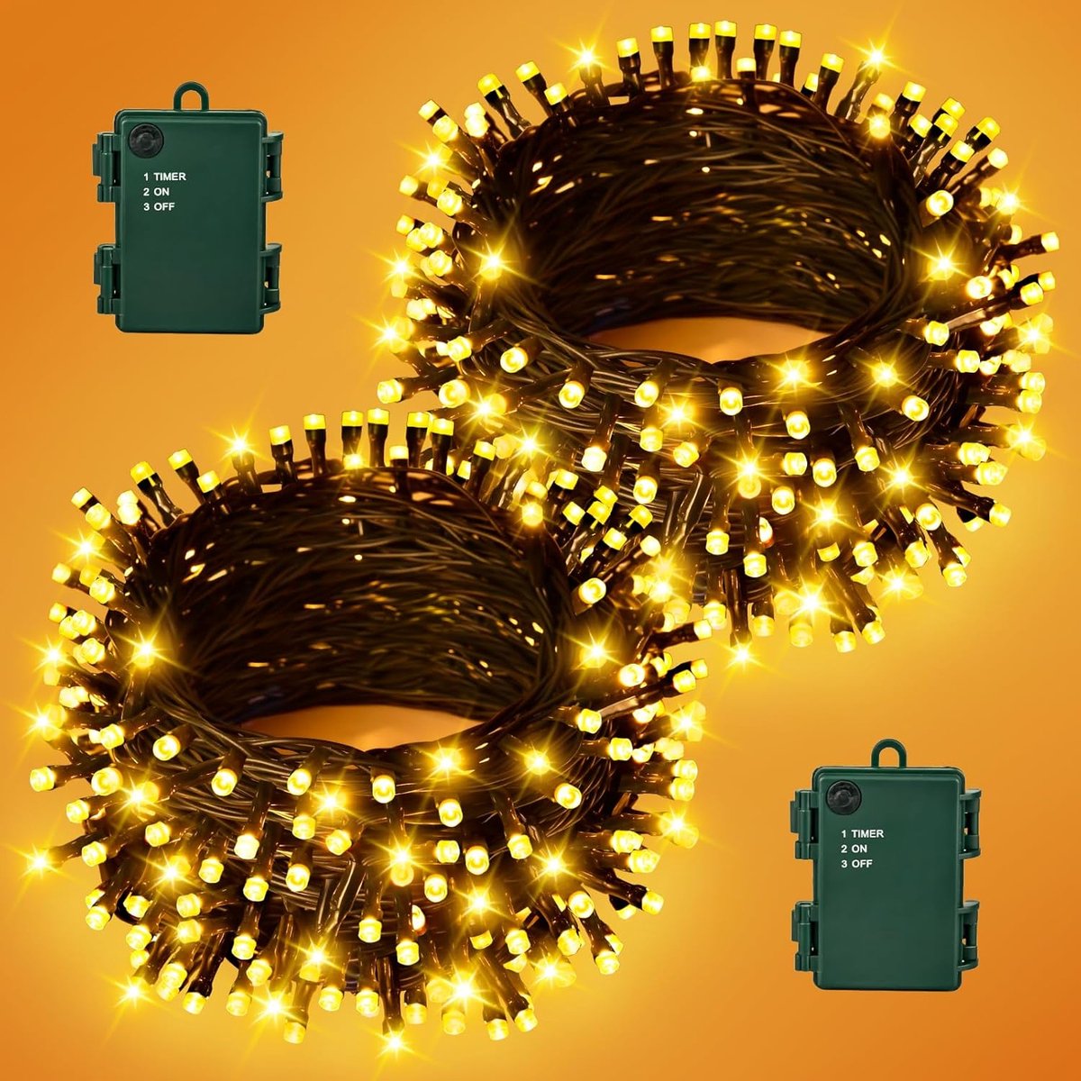 SnelShoppen - Batterij Aangedreven Sfeerverlichting - 10 m - 100 LEDs - Warm Wit - IP65 Waterdicht - Groene Draad - Perfect voor Kerstboom, Slaapkamer