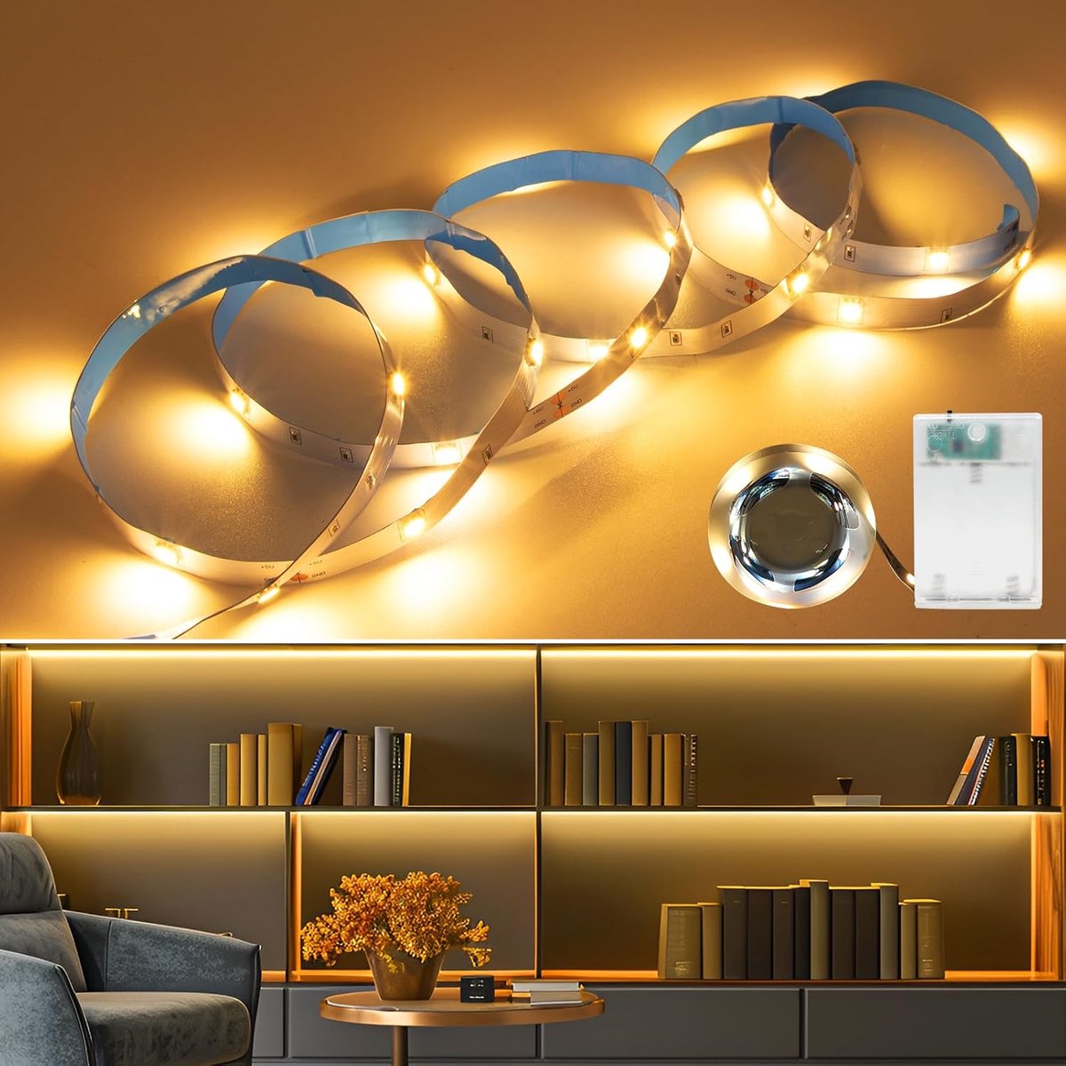 SnelShoppen - 2 m LED Strip Warm Wit - Batterij Aangedreven met Timer - Perfect voor Kerstdecoratie, Keuken, Cabinet en TV Achtergrondverlichting