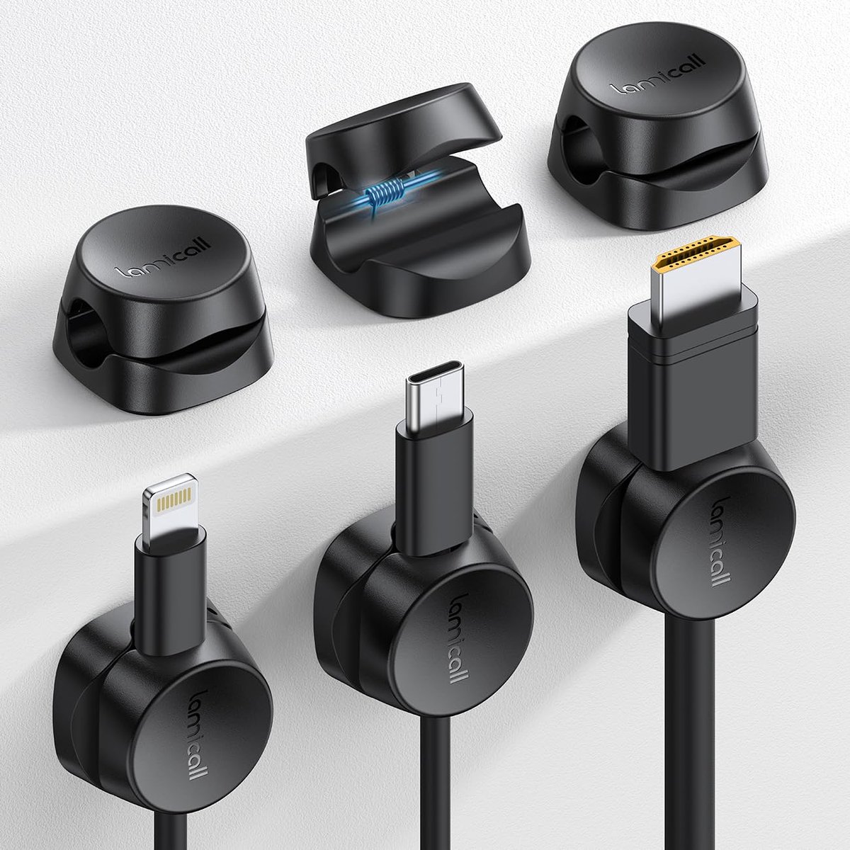 SnelShoppen - Lamicall Kabelhouders 6 Stuks, Zelfklevende Kabelclips, Kabelorganizer voor Bureau, Nachtkastje, Muur, Oplaadkabels, HDMI, Handbediening