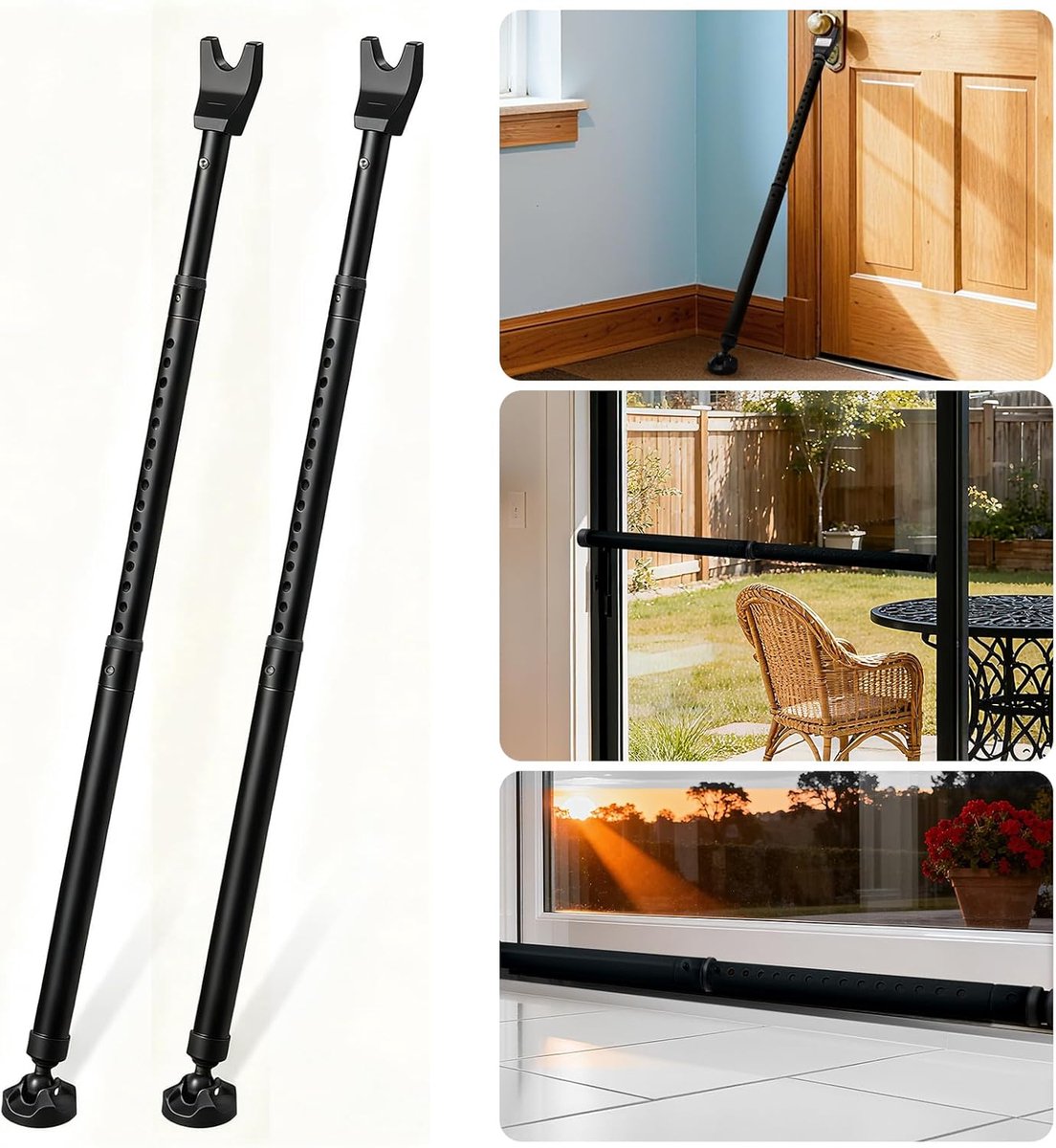 SnelShoppen - Security Bar Inbraakbeveiliging Deur Raam (Zwart, 2-Pack) - Anti-slip Basis, Duurzaam, Voor Thuis, Kantoor, Veiligheid