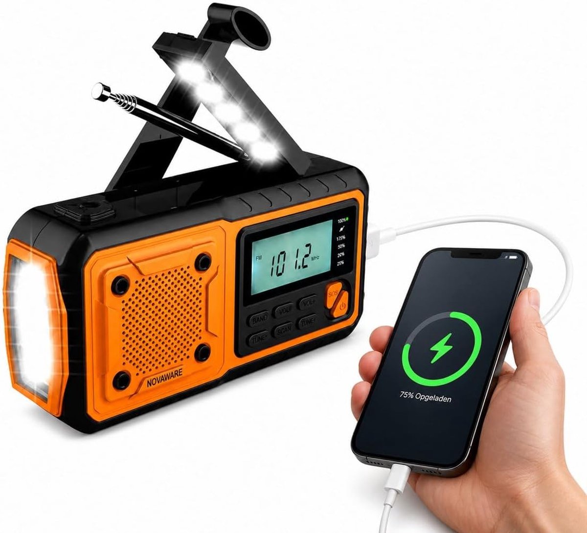 SnelShoppen - Emergency Radio Solar Wind Up 4400mAh Powerbank – Portable FM/AM Radio – Solar Powered – Flashlight SOS Alarm – Ideaal voor Camping en N