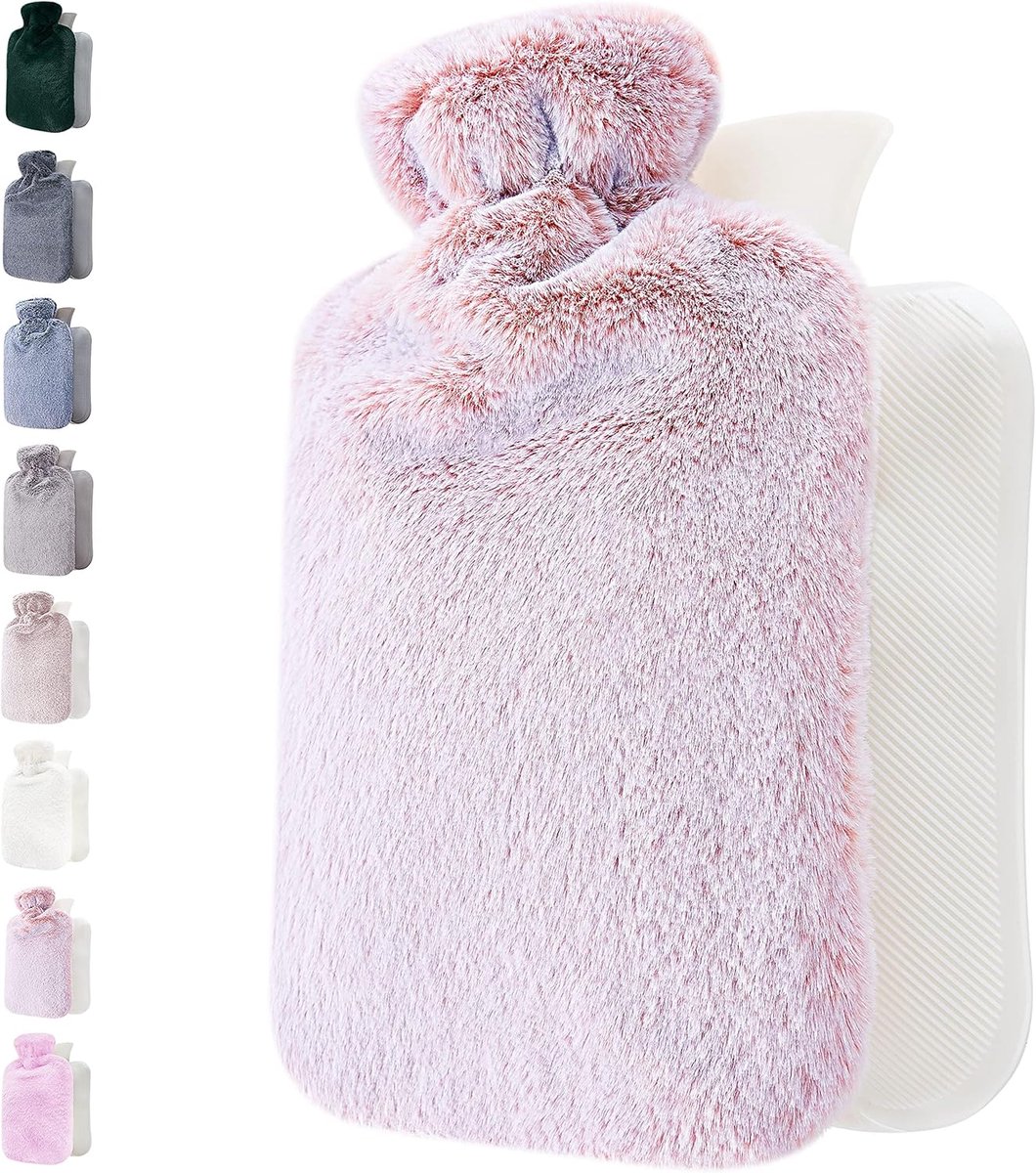 SnelShoppen - Warmwaterkruik met zachte premium fleece hoes - Roze, 2 l - Verwarmingskussen voor menstruatiekrampen en comfort - Warm en koud kompres