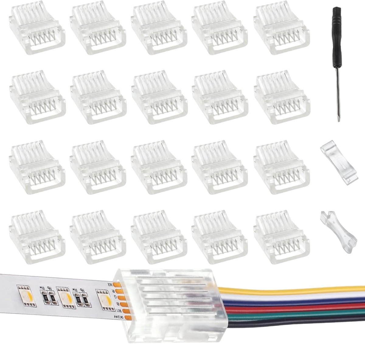 SnelShoppen - 20x 6 Pin 12mm LED COB Connector - RGB Licht Adapter voor 5050 LED Strips - Duurzaam PC Materiaal - Perfect voor Feesten, Tuin en Binnen