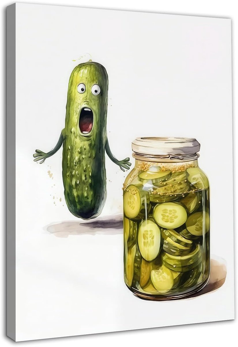 SnelShoppen - Framed Funny Kitchen Wall Art Poster - Olive Green Cucumber Pickle Picture - 12x16 inch voor Keuken, Eetkamer, Toilet, Woonkamer, Sfeerv
