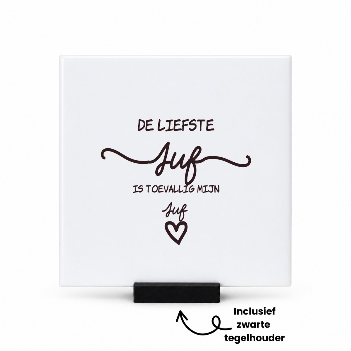Hacebo Juf cadeau tegeltje met tegelhouder - Juf - De liefste Juf - tegeltjes met tekst - Juf cadeau - Juf - Juf cadeautjes - Juf verjaardag - liefste Juf - Bonusjuf - Leuk kado om te geven - spreuktegels - 10.8x10.8 CM Wit