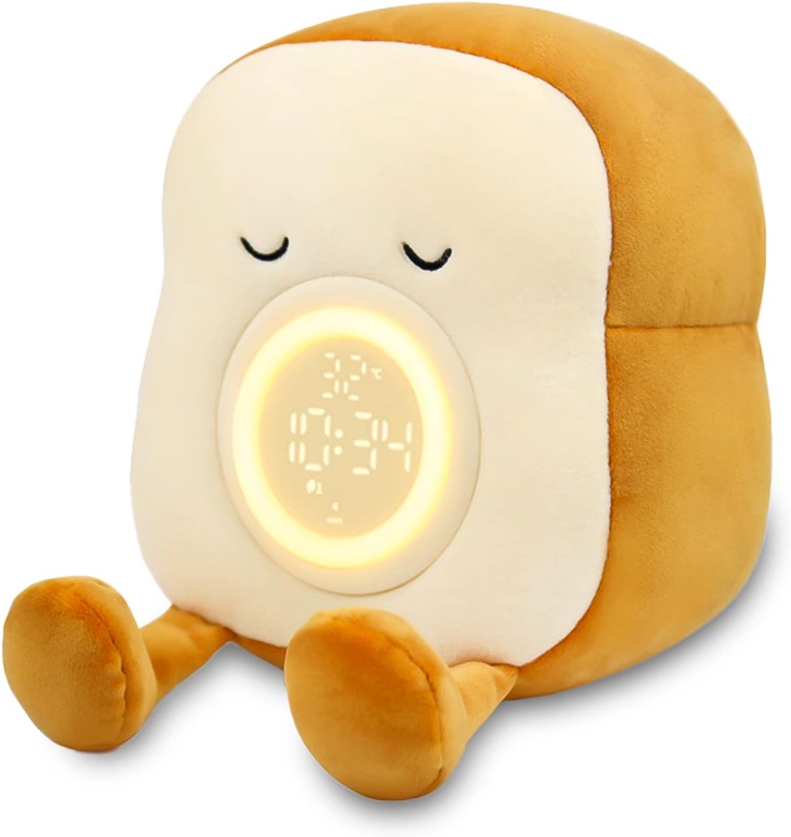 SnelShoppen - Kids Alarm Clock Toast - Multifunctionele Nachtlamp, Dimbare Bedlamp, Schattig Pluchen Speelgoed, Telefoonhouder, Oplaadbare Snooze Klok