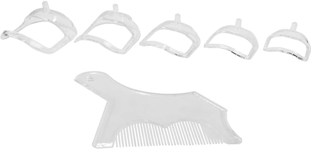 SnelShoppen - 5-delige baardstencilset met sjablonen en kam voor snor en sikje, transparant ABS-plastic, verzorgingsgids voor mannen, voor perfecte ba