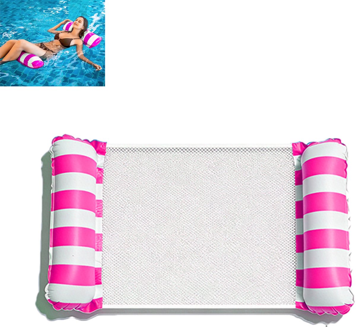 Waterhangmat - Drijvend Luchtbed - Zwembad Float - Comfortabele drijvende stoel met mesh midden en opblaasbare buizen, 4-in-1 functie met hoofdsteun - PVC - 120x105 cm - Voor Zwembad En Tuinfeest - Roze