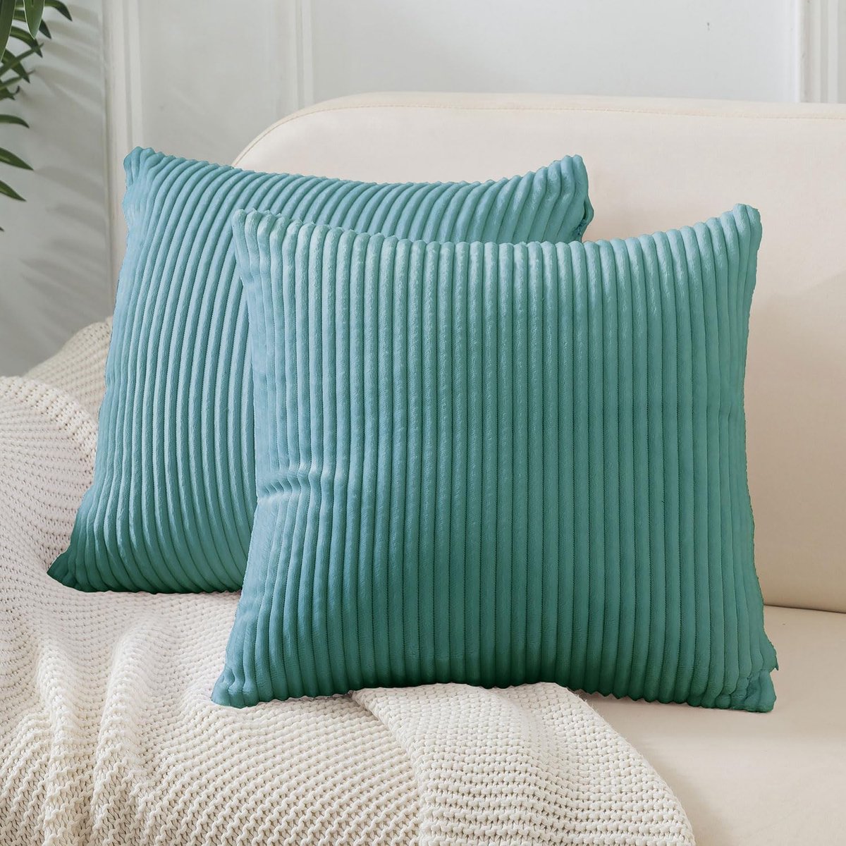 SnelShoppen - Set van 2 Corduroy Kussenhoezen, Zacht en Comfortabel, Decoratieve Kussens voor Sofa, Woonkamer, Slaapkamer, 40x40 cm, Lichtgroen