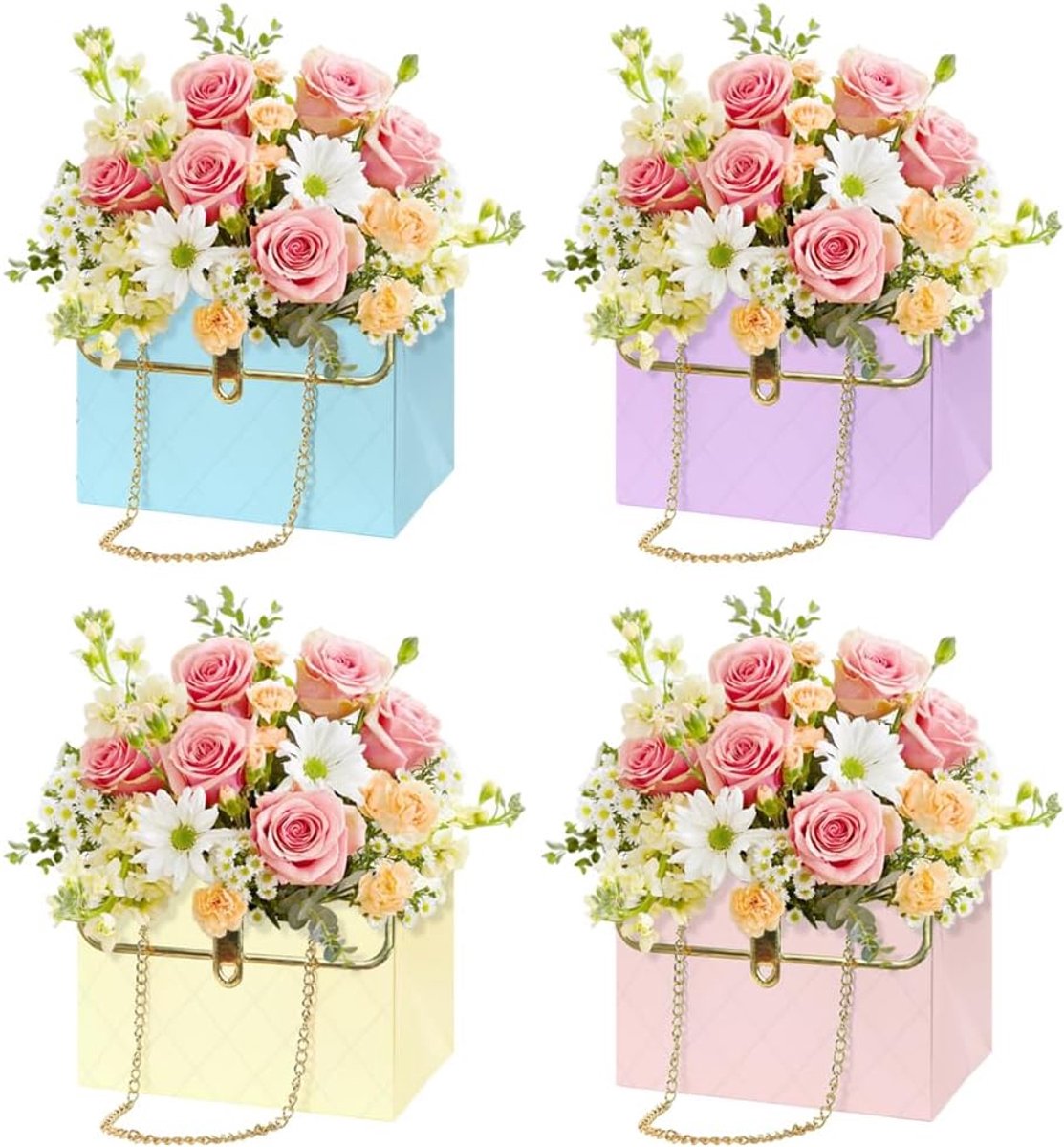 SnelShoppen - 4-Pack Vouwbare Bloemen Dozen met Handvat - Luxe Kraft Papier - Waterdichte Cadeauverpakking voor Bruiloft, Verjaardag, Valentijnsdag -