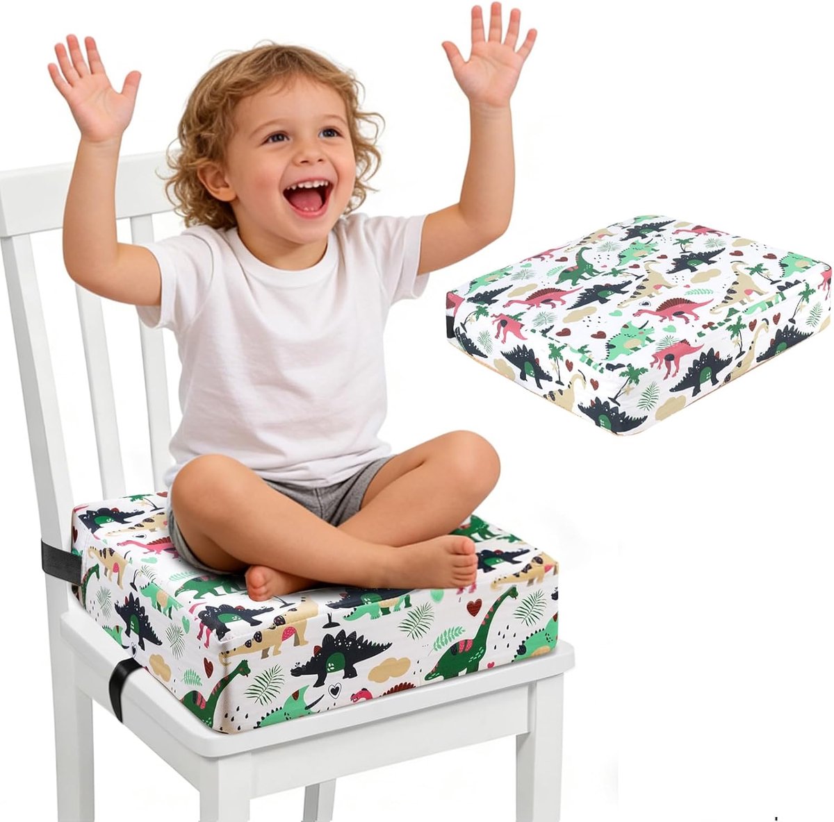 SnelShoppen - Kinder Booster Seat - Verhoogkussen voor Eetstoelen - PU Wasbaar en Afneembaar - Veiligheidsriem - Antislip Verhoogkussen 32x32x8 cm - I