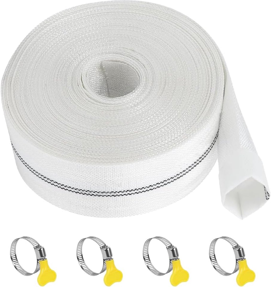 SnelShoppen - 20 m Geweven Slang Ø 38 mm - Platte Afvoerslang, Pompslang met 4 Roestvrijstalen Klemmen - Tuinirrigatie, Bouwtoepassingen, Zwembad, Lan