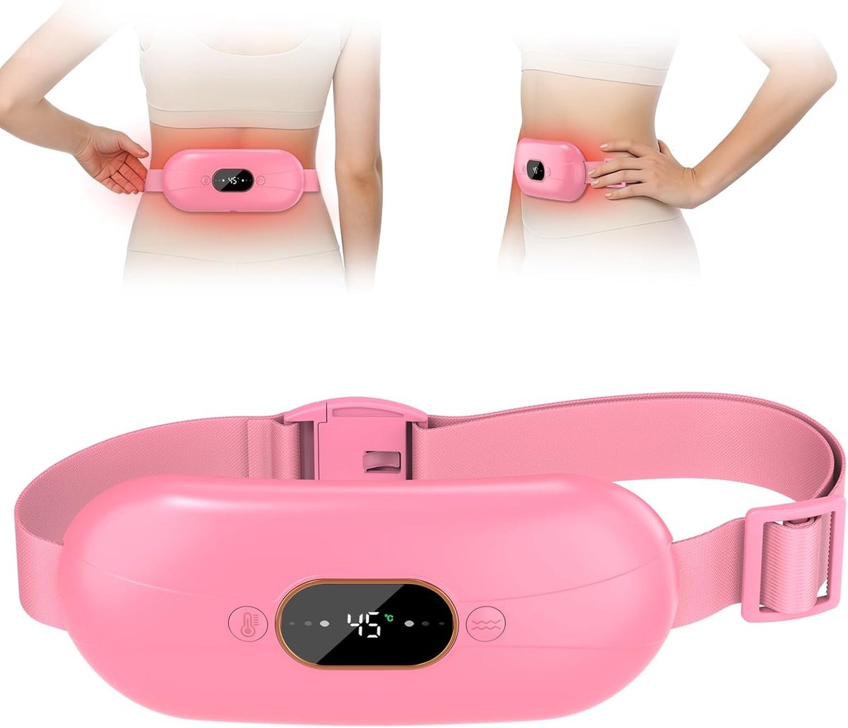 SnelShoppen - Menstruatie Warmtekussen, Verwarmingsgordel met USB, 3 Warmte-instellingen en 3 Massage-modi, Ondersteuning voor Rugpijn, Roze-A