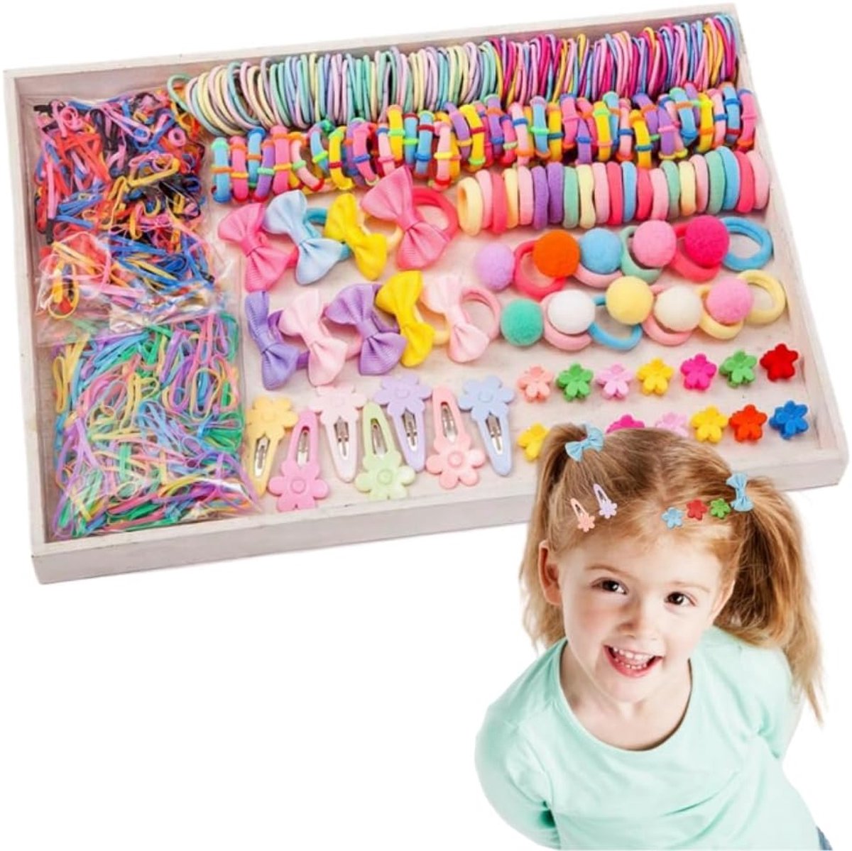 SnelShoppen - 1191 Pcs Mini Baby Haaraccessoires Set - Kleurige Haarbanden, Schattige Haarclips, Elastische Strikjes - Perfect voor Meisjes, Peuters e