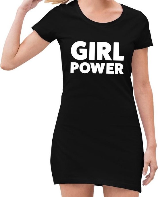 Girl Power tekst jurkje zwart dames - dames jurk Girl Power 40