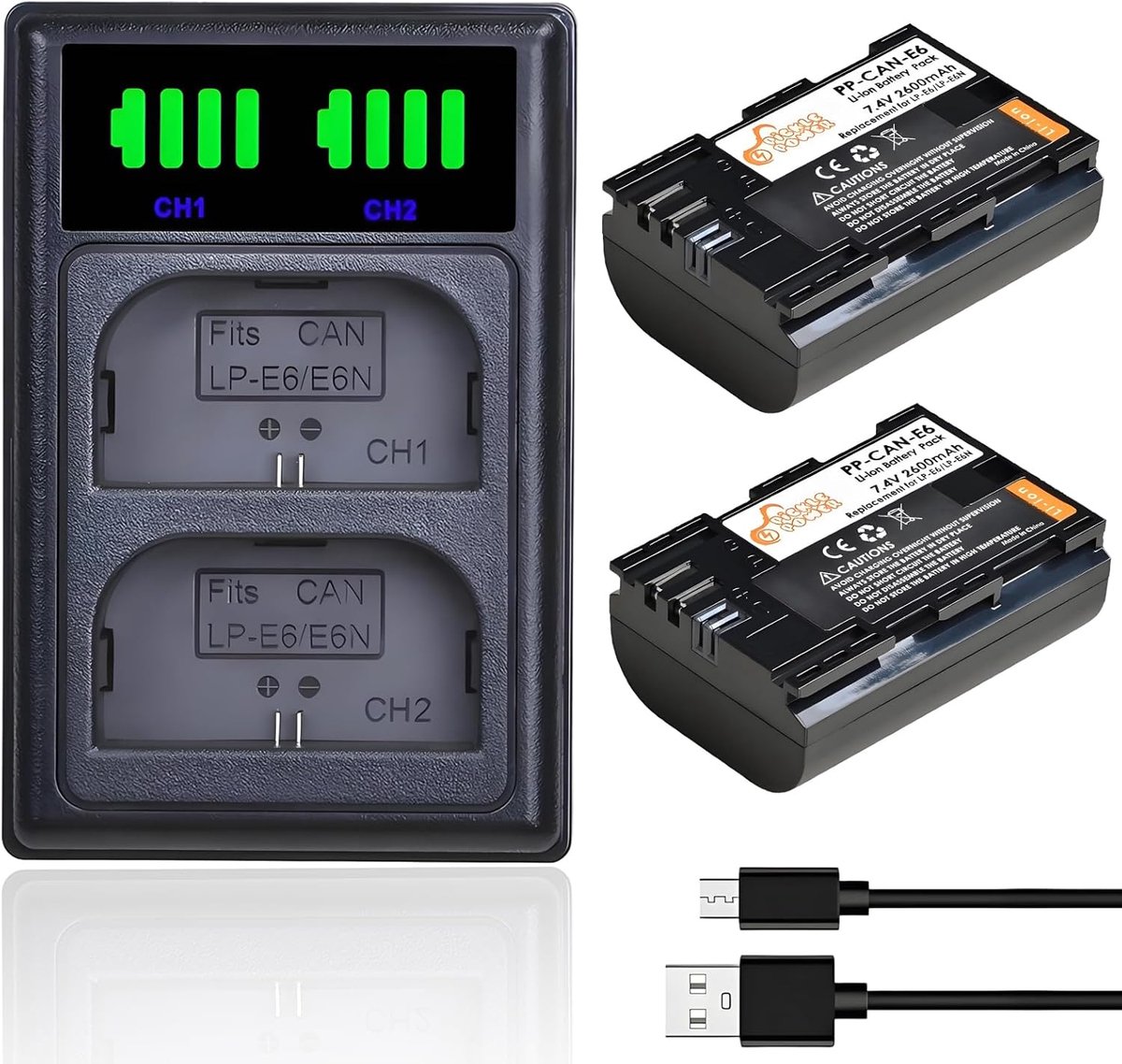 SnelShoppen - LP-E6 Batterij en LED Dual Charger - 2x 2600mAh Oplaadbare Batterijen voor Canon EOS Camera's - Snelle Lader met Slim LED-scherm - Gesch