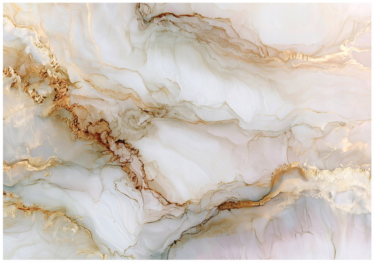 WALLARENA - Fotobehang - 300x210 cm - wit marmer met gouden details voor woonkamer en slaapkamer