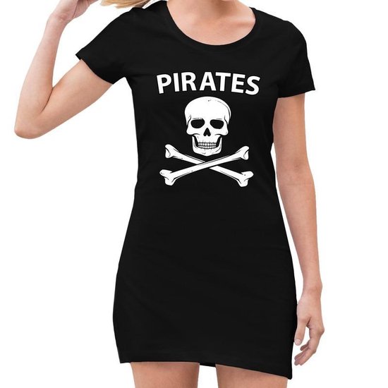 Piraten verkleed jurkje met doodshoofd zwart voor dames - pirates 40