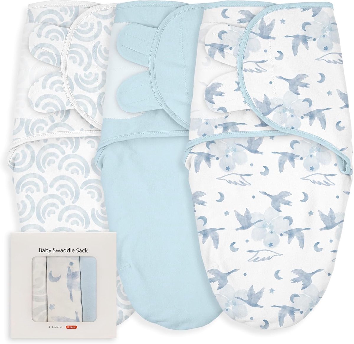 SnelShoppen - Set van 3 Baby Swaddling Doeken, Ademend en Verstelbaar, Zachte Katoenen Doek met Tapijt Motief (Cloud Cranes' Waltz) voor Jongens en Me